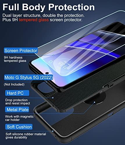 Dahkoiz עבור Motorola Moto G Stylus 5G Case עם מגן מסך [זכוכית מחוסמת] ומכסה אבק אבק, תומך במכונית